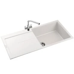 Rangemaster Scoria 1.0 Bowl Granite Crystal White Kitchen Sink & Waste -Household Goods Shop rangemaster scoria 1 0 bowl granite crystal white kitchen sink waste p26315 286260 image