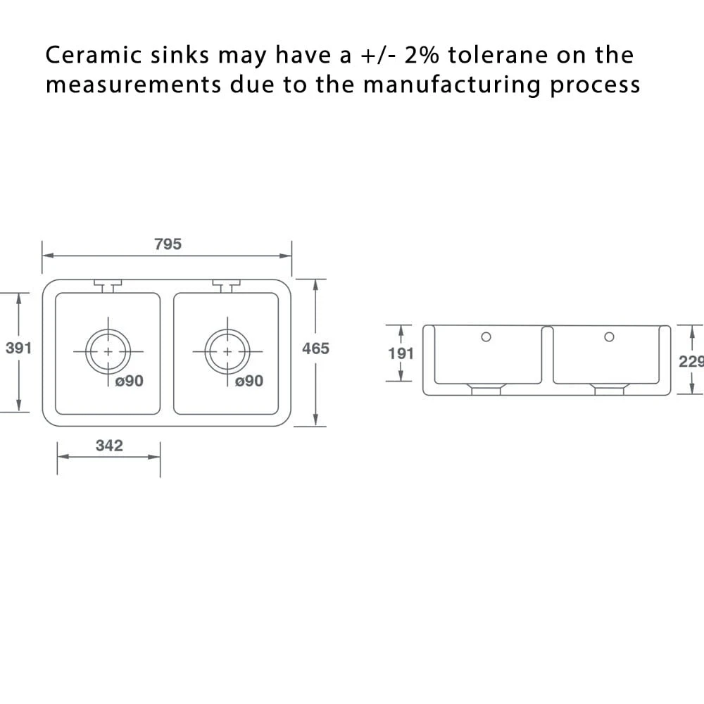Shaws Classic Double 800 2.0 Bowl Biscuit Ceramic Belfast Kitchen Sink CLASSDOU800BI 7 Shaws Classic Double 800 2.0 Bowl Biscuit Ceramic Belfast Kitchen Sink CLASSDOU800BI - Image 7