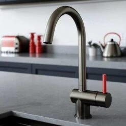 Vibrance Single Levere Gun Metal & Post Box Red Kitchen Sink Mono Mixer Tap
