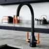 Vibrance Twin Lever Black & Burnt Orange Kitchen Sink Mixer Tap