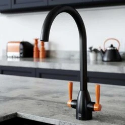 Vibrance Twin Lever Black & Burnt Orange Kitchen Sink Mixer Tap