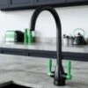 Vibrance Twin Lever Black & Green Kitchen Sink Mixer Tap