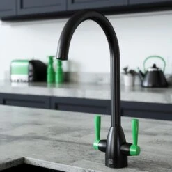 Vibrance Twin Lever Black & Green Kitchen Sink Mixer Tap