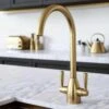 Vibrance Twin Lever Brushed Brass Kitchen Sink Mixer Tap