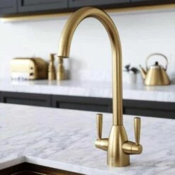 Vibrance Twin Lever Brushed Brass Kitchen Sink Mixer Tap