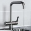 Vibrance Twin Lever Brushed Steel Milo 4 In 1 Instant Hot Water Kitchen Tap