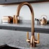 Vibrance Twin Lever Copper & English Mustard Kitchen Sink Mixer Tap