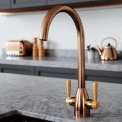 Vibrance Twin Lever Copper & English Mustard Kitchen Sink Mixer Tap