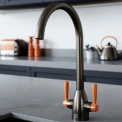 Vibrance Twin Lever Gun Metal & Burnt Orange Kitchen Sink Mixer Tap