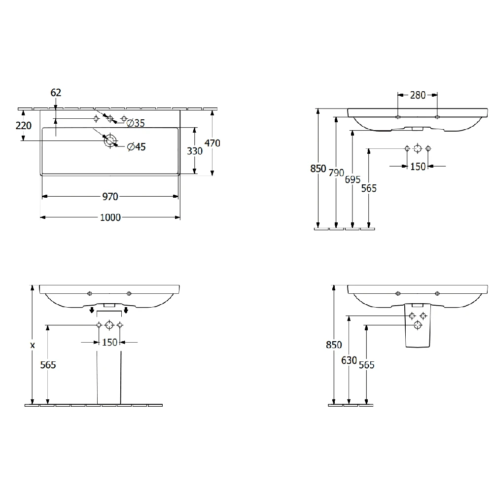 Villeroy & Boch Avento 1000x470 1th White Basin & Semi Pedestal 4 Villeroy & Boch Avento 1000x470 1th White Basin & Semi Pedestal - Image 4