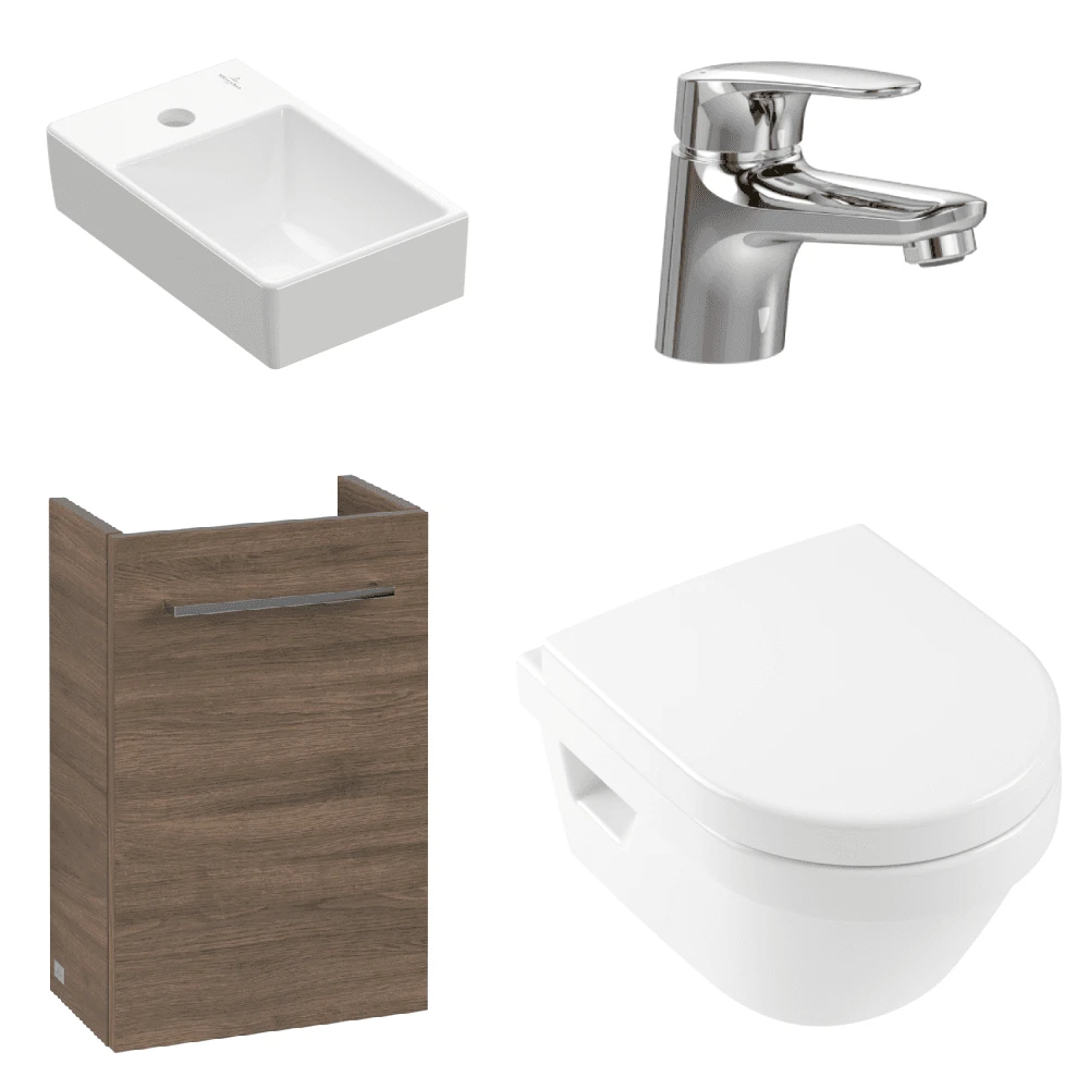 Villeroy & Boch Avento Arizona Oak 350 Wall Hung Vanity Unit, Basin & Onovo Chrome Mini Mixer With Wall Hung Toilet Combi Pack 1 Villeroy & Boch Avento Arizona Oak 350 Wall Hung Vanity Unit, Basin & Onovo Chrome Mini Mixer With Wall Hung Toilet Combi Pack