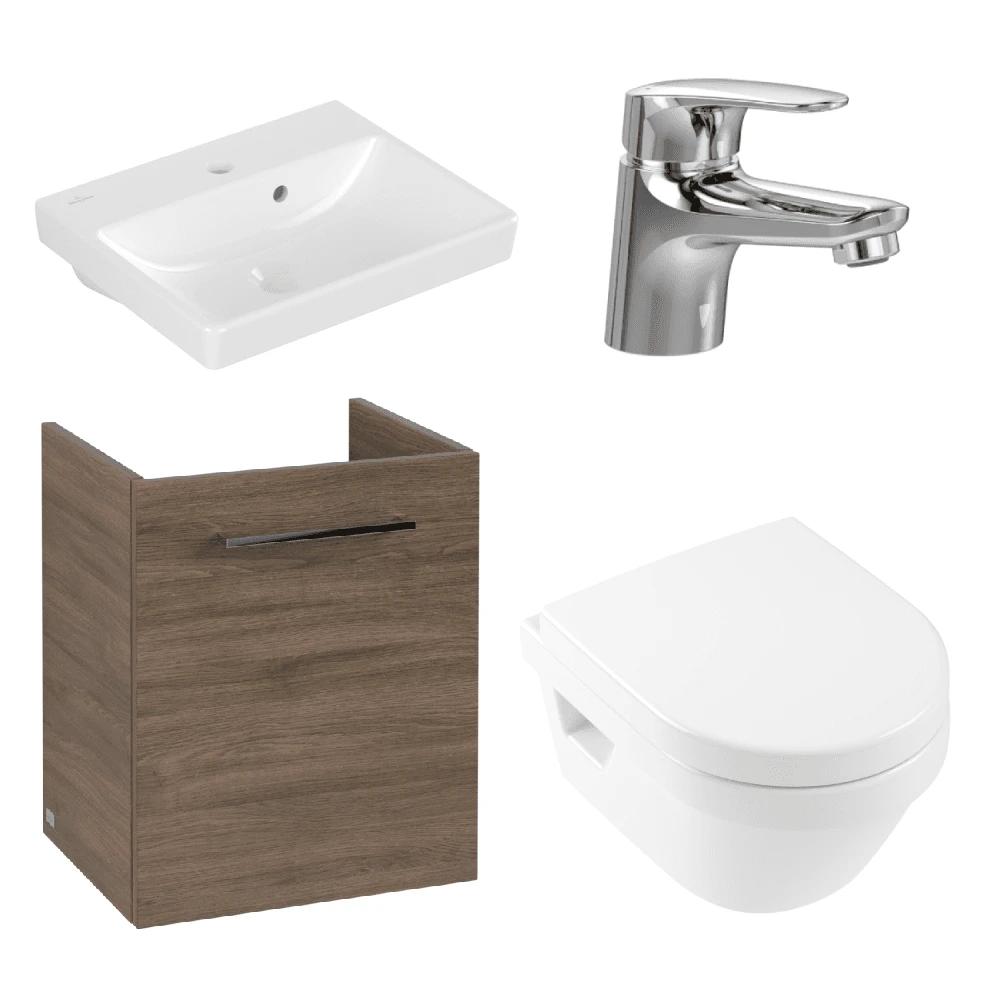 Villeroy & Boch Avento Arizona Oak 450 Wall Hung Vanity Unit, Basin & Onovo Chrome Mini Mixer With Wall Hung Toilet Combi Pack 1 Villeroy & Boch Avento Arizona Oak 450 Wall Hung Vanity Unit, Basin & Onovo Chrome Mini Mixer With Wall Hung Toilet Combi Pack