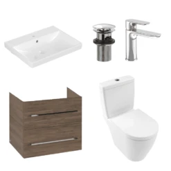 Villeroy & Boch Avento Arizona Oak 600 Wall Hung Vanity Unit, Basin, Chrome Waste & Onovo Chrome Basin Mixer With Wall Hung Toilet Set & Frame