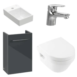 Villeroy & Boch Avento Crystal Grey 350 Wall Hung Vanity Unit, Basin & Onovo Chrome Mini Mixer With Wall Hung Toilet Combi Pack