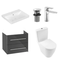 Villeroy & Boch Avento Crystal Grey 600 Wall Hung Vanity Unit, Basin, Chrome Waste & Onovo Chrome Basin Mixer With Wall Hung Toilet Set & Frame