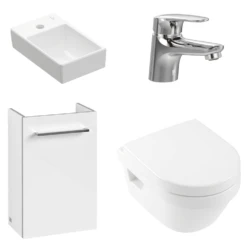 Villeroy & Boch Avento Crystal White 350 Wall Hung Vanity Unit, Basin & Onovo Chrome Mini Mixer With Wall Hung Toilet Combi Pack
