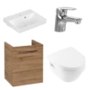Villeroy & Boch Avento Oak Kansas 450 Wall Hung Vanity Unit, Basin & Onovo Chrome Mini Mixer With Wall Hung Toilet Combi Pack