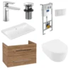 Villeroy & Boch Avento Oak Kansas 800 Wall Hung Vanity Unit, Basin, Chrome Waste & Onovo Chrome Basin Mixer With Wall Hung Toilet Set & Frame
