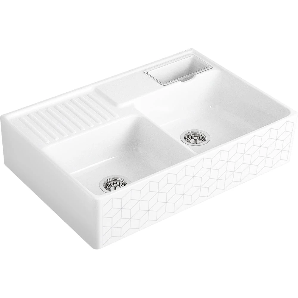 Villeroy & Boch Butler 90 2.5 Bowl Decor White Mosaique Ceramic Sink NO WASTE 1 Villeroy & Boch Butler 90 2.5 Bowl Decor White Mosaique Ceramic Sink NO WASTE