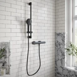 Villeroy & Boch Matt Black Thermostatic Round Exposed Shower Mixer Set