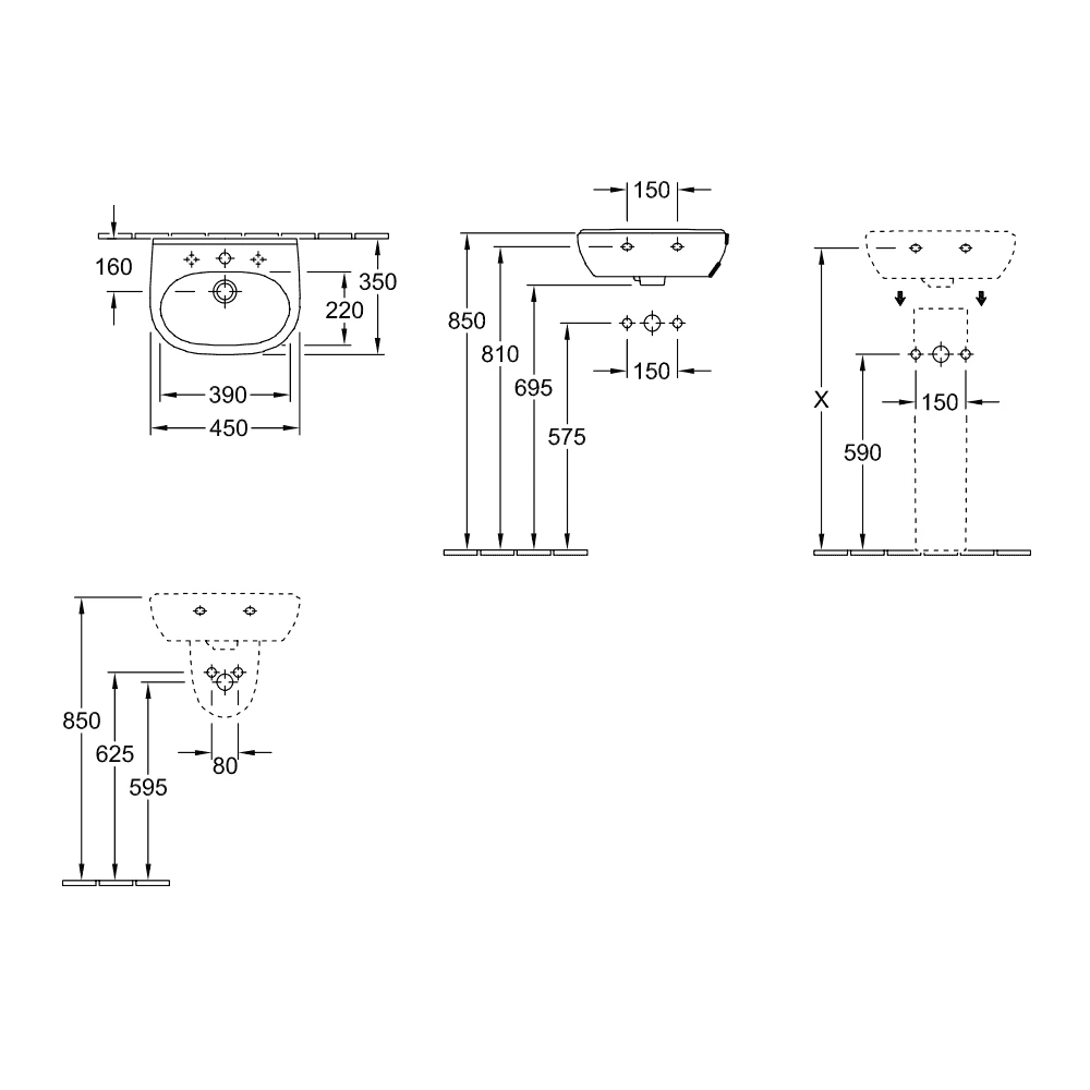 Villeroy & Boch O.novo 450x350 1th White Basin & Semi Pedestal 3 Villeroy & Boch O.novo 450x350 1th White Basin & Semi Pedestal - Image 3