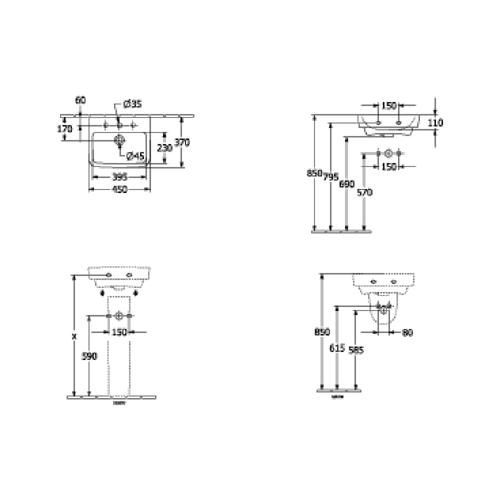 Villeroy & Boch O.novo 450x370 1th White Basin & Semi Pedestal 6 Villeroy & Boch O.novo 450x370 1th White Basin & Semi Pedestal - Image 6