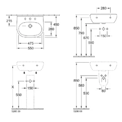 Villeroy & Boch O.novo 550x450 1th White Basin & Full Pedestal -Household Goods Shop villeroy boch o novo 550x450 1th white basin full pedestal p66011 285152 image