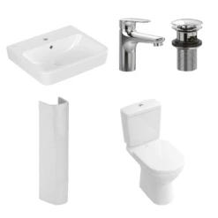 Villeroy & Boch Onovo 550 Basin, Full Pedestal, Chrome Basin Mixer & Chrome Waste With Close Coupled WC Combi Pack